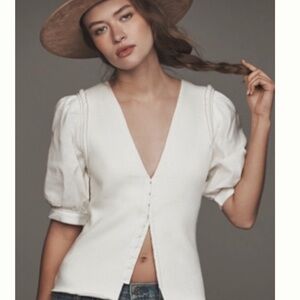 NWT Pilcro Puff-Sleeve V-Neck Cardigan Sweater